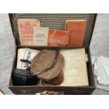 A suitcase and a box of mixed ephemera including aircraft recognition booklet, Pilot's Flight