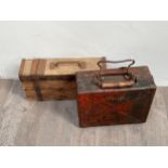 A WWII German mortar storage case together with a WWI German ammo tin (2)