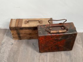 A WWII German mortar storage case together with a WWI German ammo tin (2)