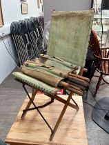 Three British campaign folding canvas chairs