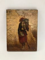 A Dutch oil on panel depicting a Soldier/Armed civilian North Africa. 17.5cm x 13cm