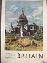 A 1950s original travel poster, Britain - London, depicting St. Paul's Cathedral, published by The