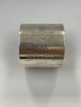 A heavy silver napkin ring with The Queens Own Cameron Highlanders Serviceman J.D. McL, Edinburgh