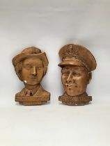 Two Senior Service gilded plaster heads