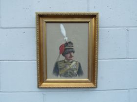 A late 19th early 20th Century watercolour and gouache portrait of Calvary solider, unsigned, 38cm x