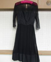 SEYMOUR JACOBSON: Circa late 1950's New York designer label black pure silk chiffon Audrey Hepburn