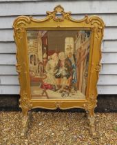 A Georgian gilt and gesso framed fire screen with tapestry panel to centre of a later date. Silk