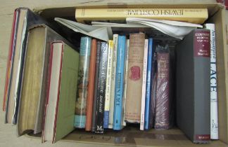 A box of historical costume books and lacemaking, two of which belonged to Colin Lavers who was a