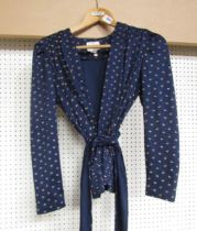 OSSIE CLARK For Radley navy nylon jersey two piece trouser suit, the suit has a rose pink and yellow