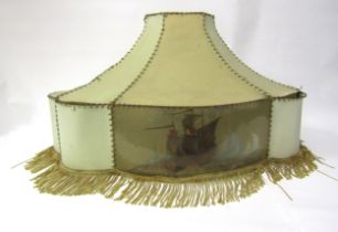 A 1930s/40's lamp shade, octagonal scalloped sections sewn together with twine displaying front