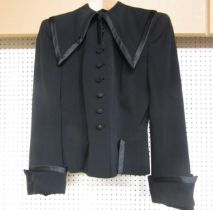 Designer, Burnett New York, 1940's lady's black wool single breasted jacket, the collar is heavily