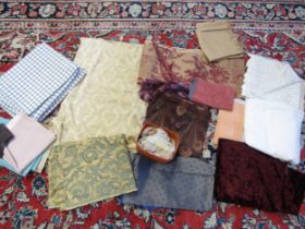 Three small boxes containing mainly Mid Century upholstery and haberdashery fabric samples including