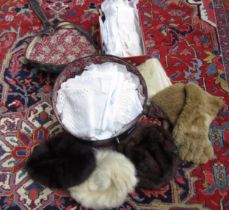 Various 20th Century fashion accessories to include fur hats, gloves including kid leather, a hat