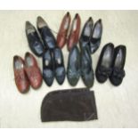Six pairs of early to mid Century ladies' shoes, a pair of gent's lace-up black leather shoes and