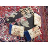 Three Kilim cushions together with three matching embroidered Oriental style rectangular cushions,