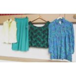 Four items of mid century clothing to include a bright green cotton "A" line skirt with 2 deep patch