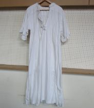 A Victorian cotton nightdress pin-tuck front with broderie anglaise trim