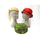 Seven 1950s and 1960s ladies fashion hats, various colours, styles and materials to include Royal