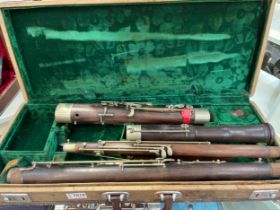 A Hawkes & Son of London hardwood French bassoon, serial number 13313, with crook, for renovation,