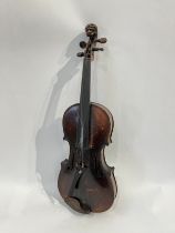A late 19th / early 20th Century violin, the scroll as a lion, for renovation, with rosewood