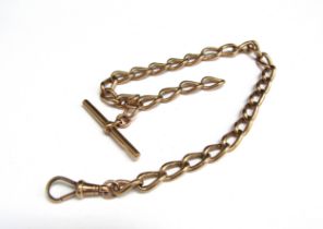 A 9ct gold watch chain with T-bar, 27cm long, 20g
