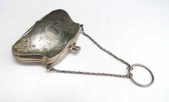 A silver engraved reticule/purse