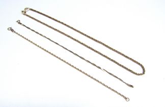 A 9ct gold necklace, 38cm long and two 9ct gold bracelets both 17cm long, 8.2g