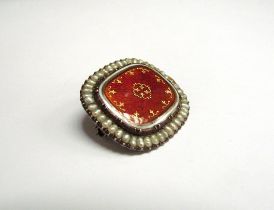 A Georgian guilloche and seed pearl memoriam brooch