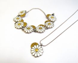 A Margot de Taxco Mexican designer silver Daisy bracelet and matching pendant necklace