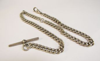 A silver watch chain with T-bar, 42cm long, 49.2g