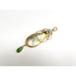 An Art Nouveau Murrle Bennet and Co pendant, gold, turquoise and shell (slight natural crack to
