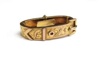 A 9ct gold engraved scarf clip as a buckle, 3.3g