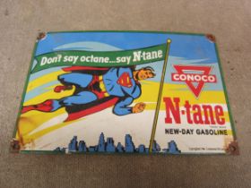 A reproduction Conoco N-tane New-day gasoline enamel sign "Don't say octane....say N-tane", 30cm x
