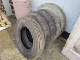 A set of four new/old stock Dunlop vintage car tyres (7.00-17) and another (5)