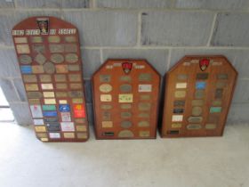 Three boards of mounted Rover and car show plaques