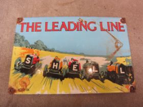 "The Leading Line" reproduction Shell enamel sign, 30cm x 20cm