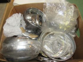 A box of mixed chromed head lamp rims, etc