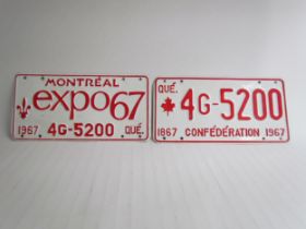 Two reproduction pressed tin number plates - Montreal EXPO 67