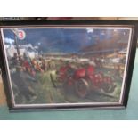 A framed and glazed vintage motor racing print, 51cm x 36cm