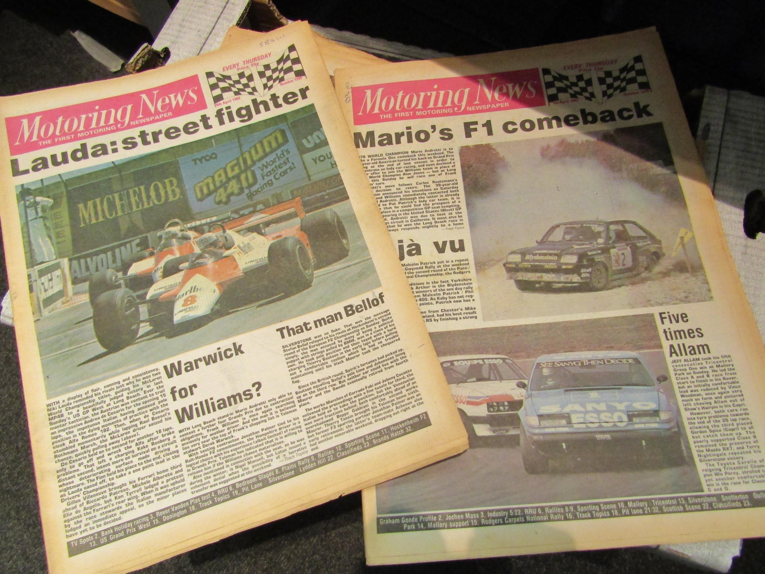 A box containing a good quantity of "Motoring News" motorsport newspapers circa 1970's and 1980's,