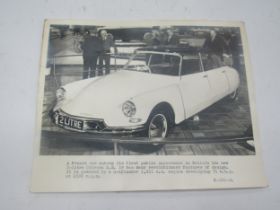 Three Shell promo photographs of a Citreon D.S 19, a Sunbeam Rapier and the Daimler One-O-Four