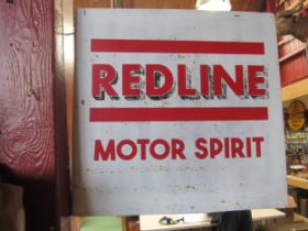 A repainted double sided sign to look like A Red Line Motor Spirit sign, reproduction. 18" x 17.5"