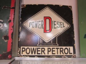 A reproduction Power Diesel enamel sign, 14" x 14"