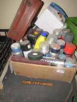 A quantity of car restoration items including spray paint, underbody seal, spring and an Ever-Weak