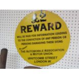 A painted tin sign to look like an AA £2 reward sign. 14.5" diameter