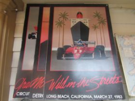 Three 1983 Grand Prix posters on card, 61cm x 91cm