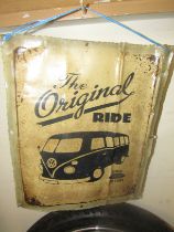 A tin reproduction VW sign "The Original Ride" (a/f), 35cm x 42cm