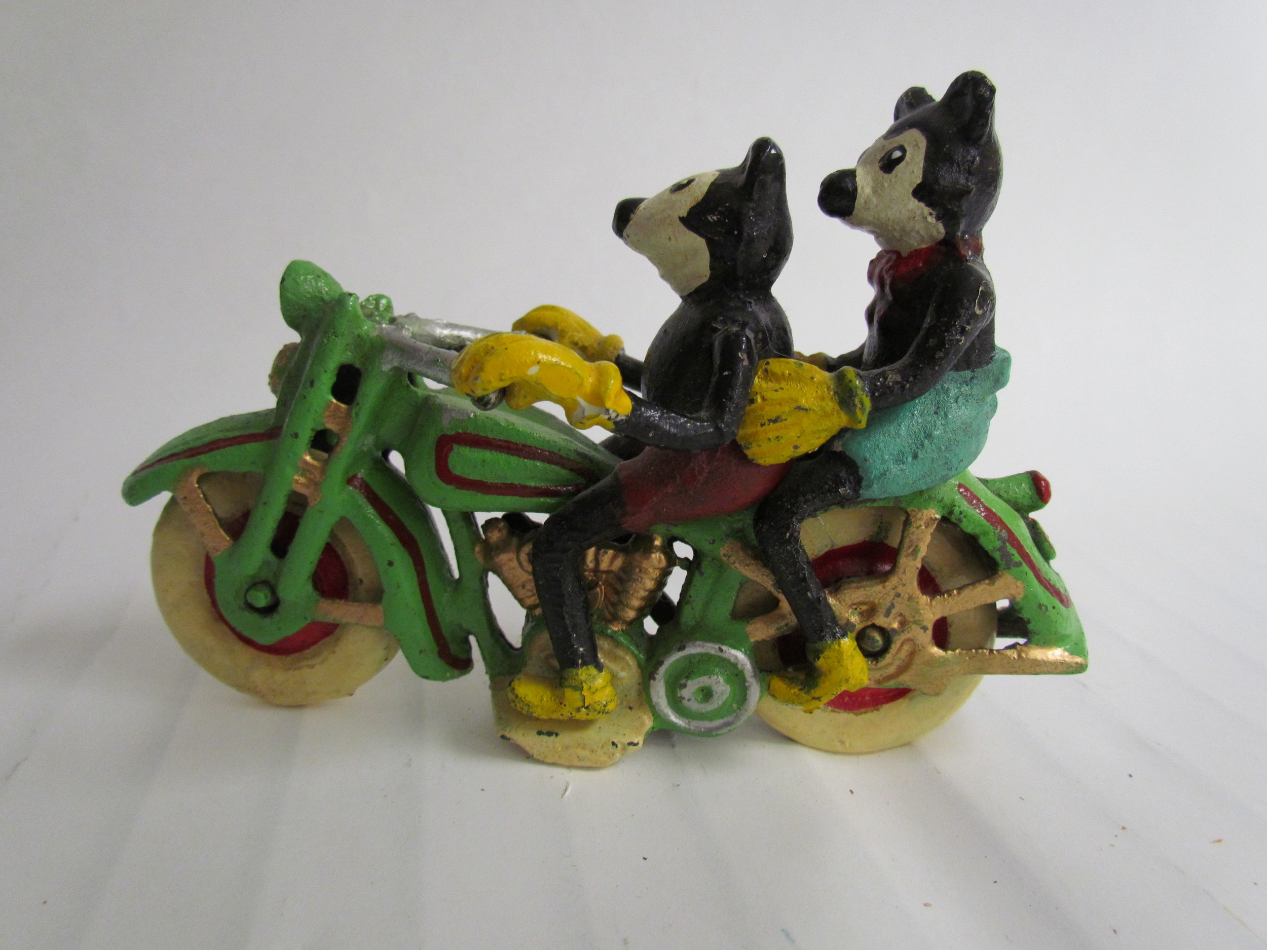 A cast reproduction figurine of Mickey and Mini Mouse riding a motorcycle - Image 2 of 2