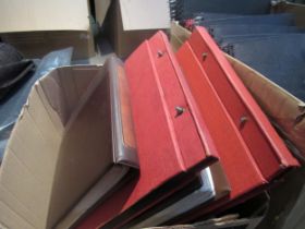 Three boxes containing photograph albums and loose photos covering vintage classic vehichles