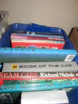 A box of mixed books including 'Dream Cars' by Richard Nicols